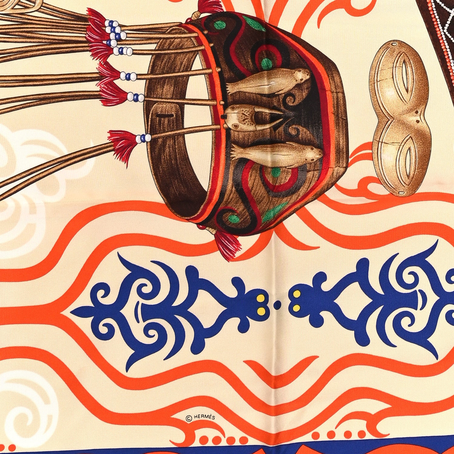 Hermes Silk Le Regard de L'Arctique Scarf 90 Green Orange 4 of 4