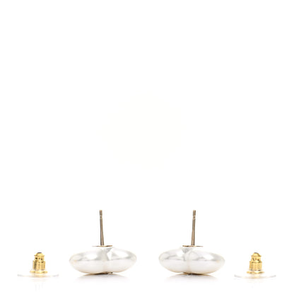 Chanel Pearl Crystal CC Heart Earrings Gold 3 of 5
