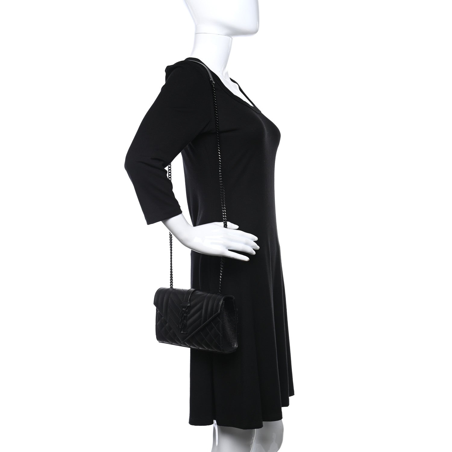 Saint Laurent Grain De Poudre Textured Mixed Matelasse Triquilt Small Monogram Satchel Black 2 of 10