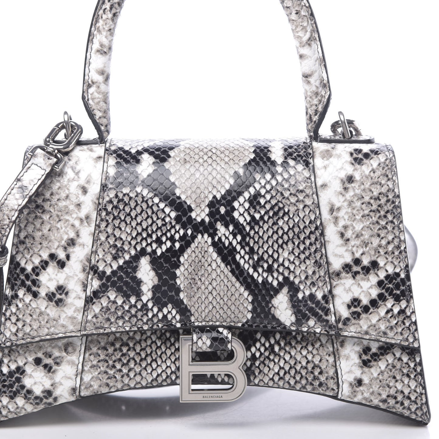 Calfskin Snake Effect Small Hourglass Top Handle Bag Black White