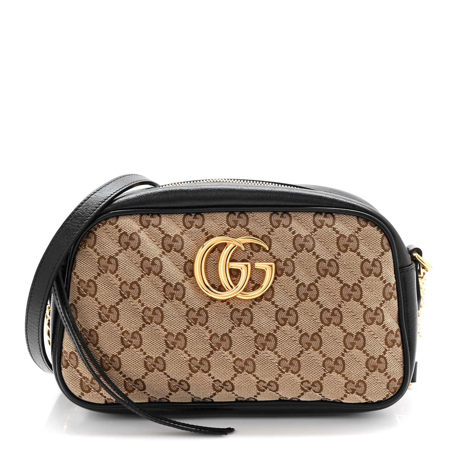 Gucci Monogram Matelasse Diagonal Small GG Marmont Chain Shoulder Bag Beige Black 1 of 11