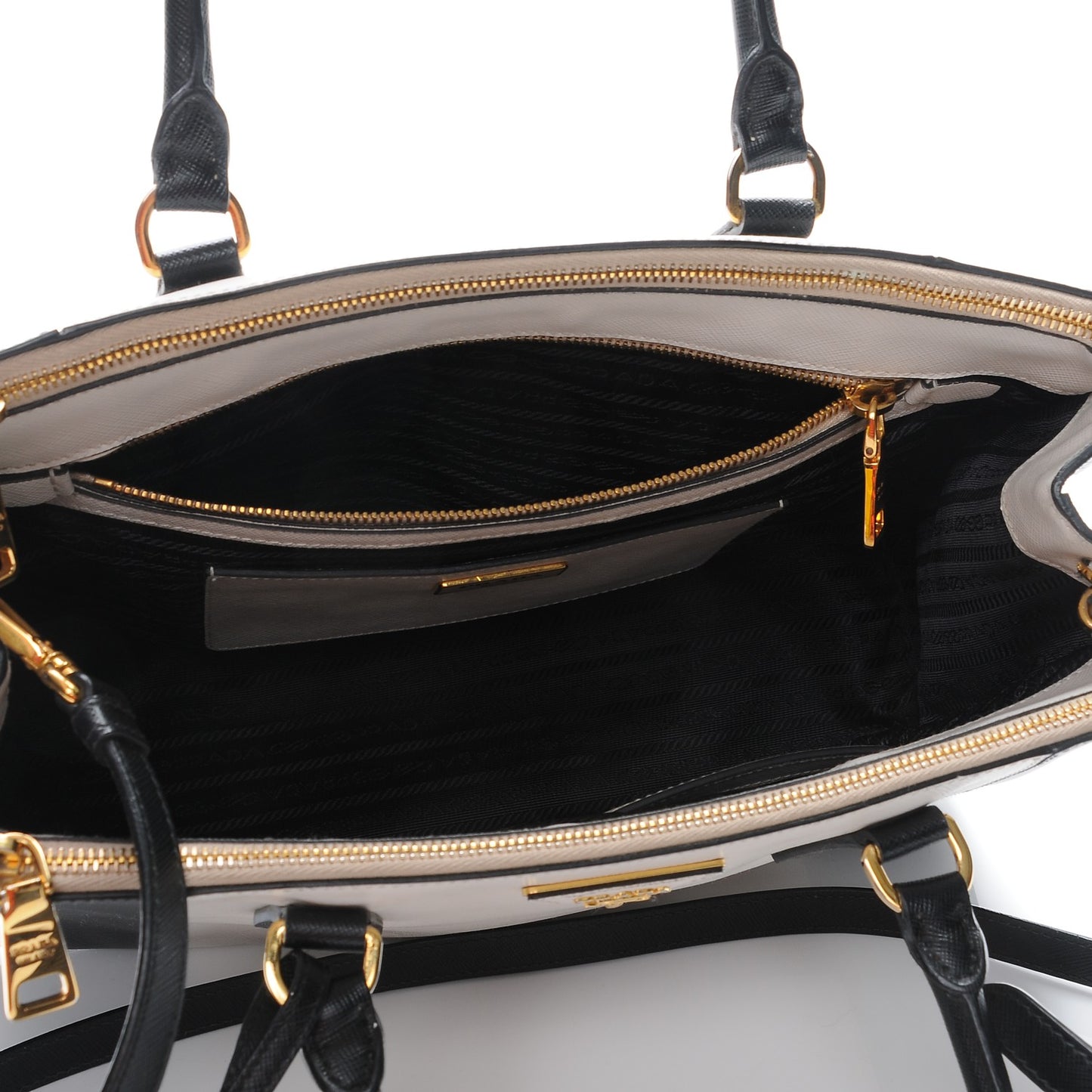 Saffiano Lux Colorblock Medium Galleria Double Zip Tote Black Talco