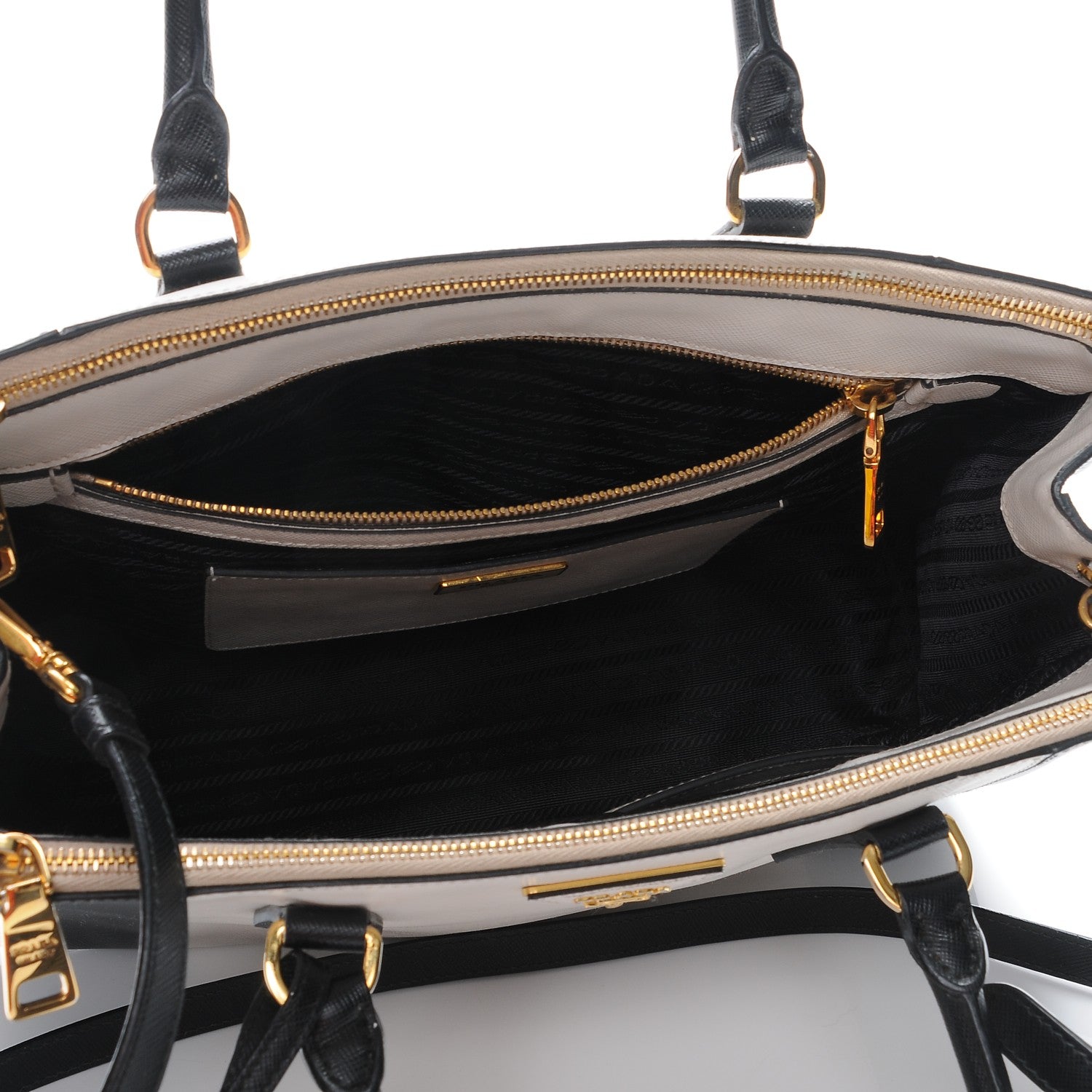 Prada Saffiano Lux Colorblock Medium Galleria Double Zip Tote Black Talco 6 of 11