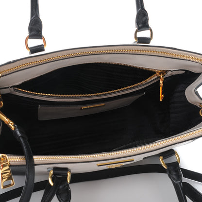 Prada Saffiano Lux Colorblock Medium Galleria Double Zip Tote Black Talco 6 of 11