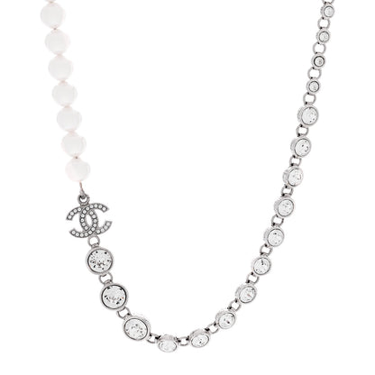 Chanel Pearl Crystal CC Choker Necklace Silver 1 of 3