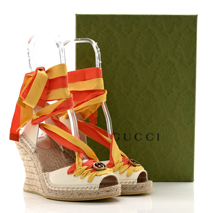 Gucci Canvas Ankle Wrap Interlocking G Platform 35/120mm Espadrille Wedges 36.5 Orange Yellow 9 of 9