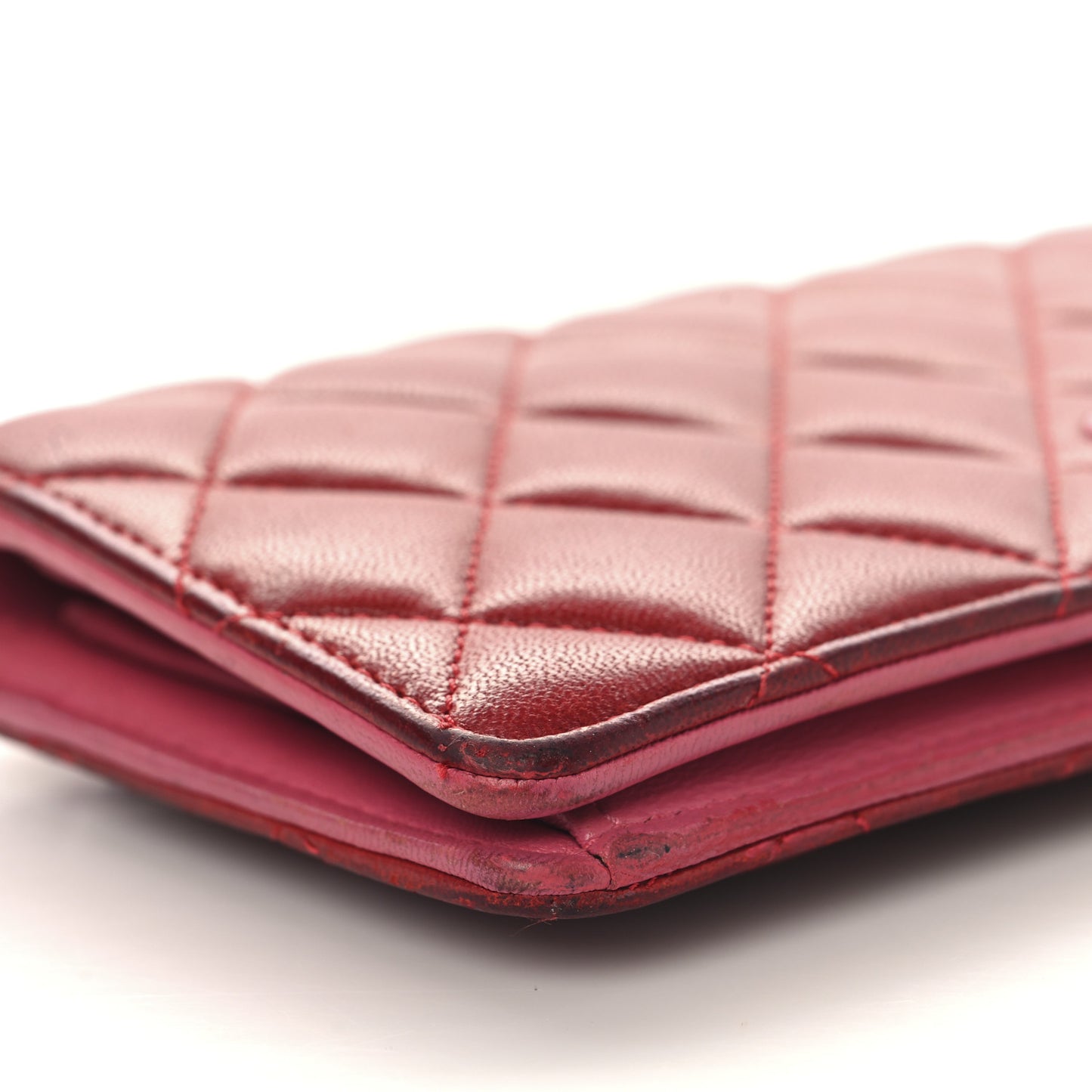 Lambskin Quilted Yen Wallet Red Pink
