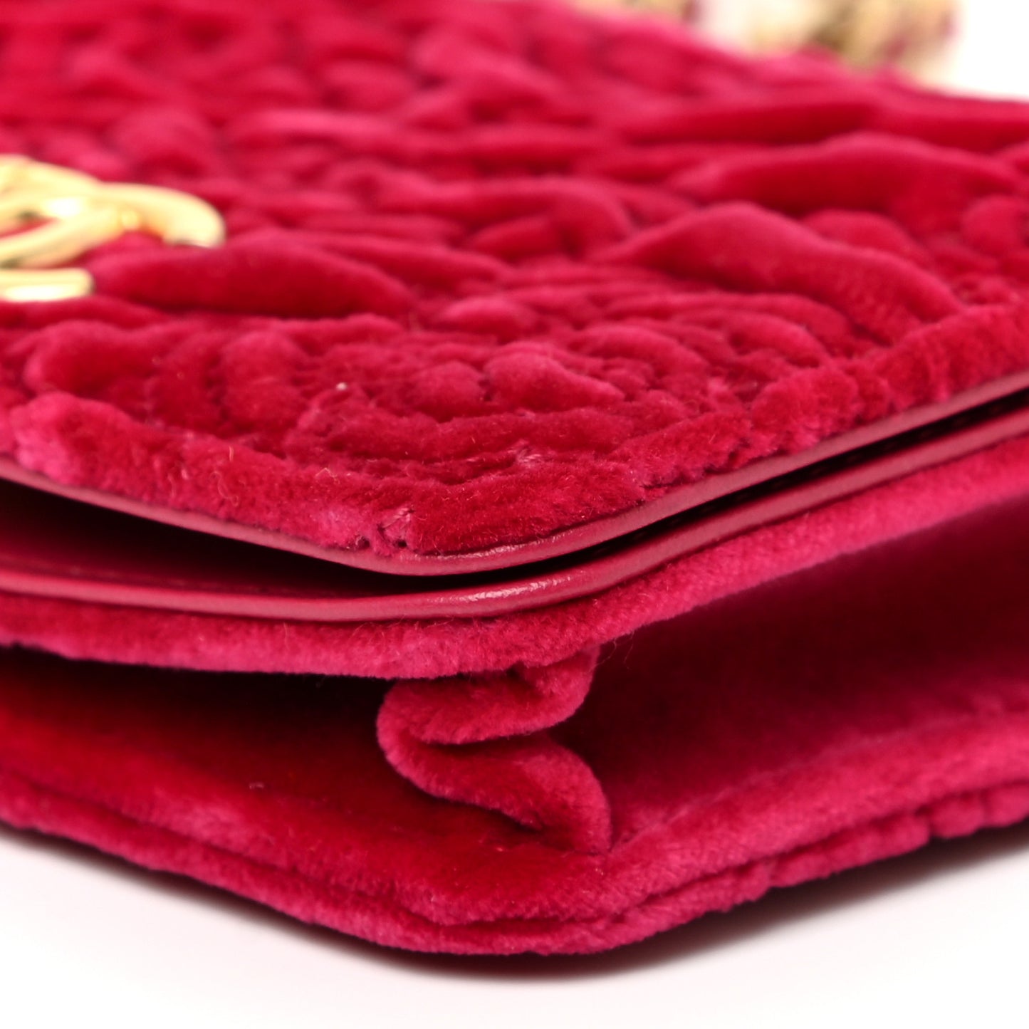 Velvet Quilted Camellia Velvet Flap Coin Purse With Chain Fuchsia