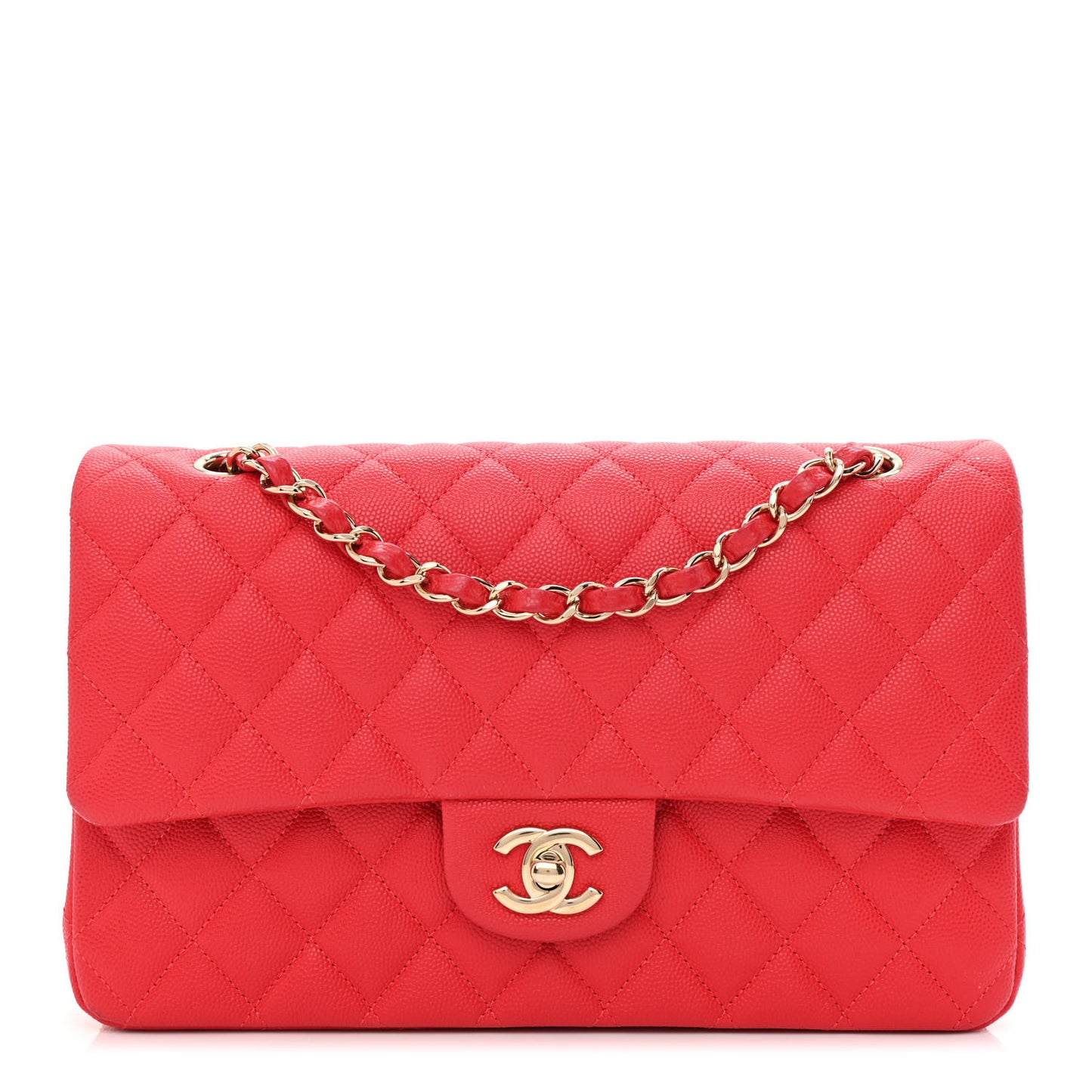 Caviar Quilted Medium Double Flap Red
