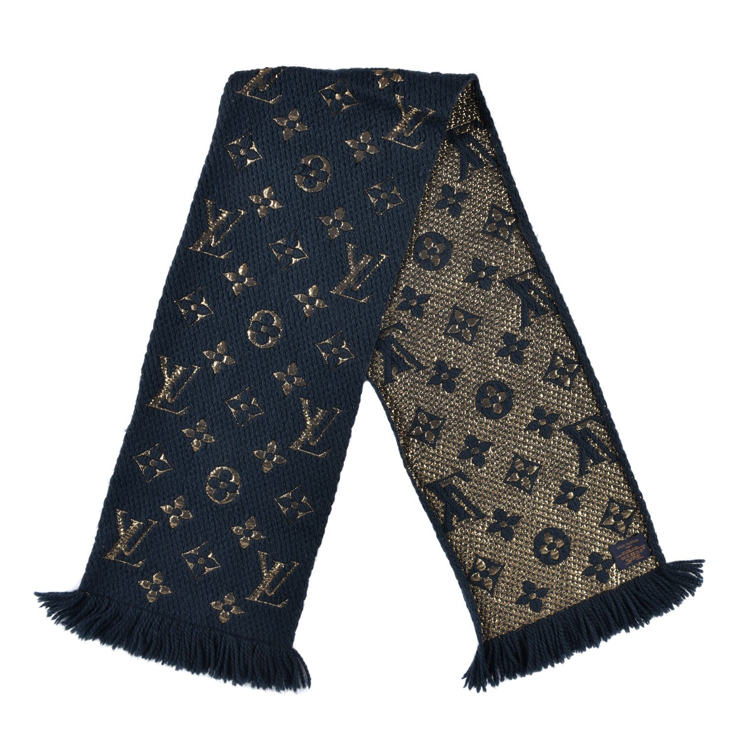 Louis Vuitton Wool Silk Logomania Shine Scarf Blue 2 of 3