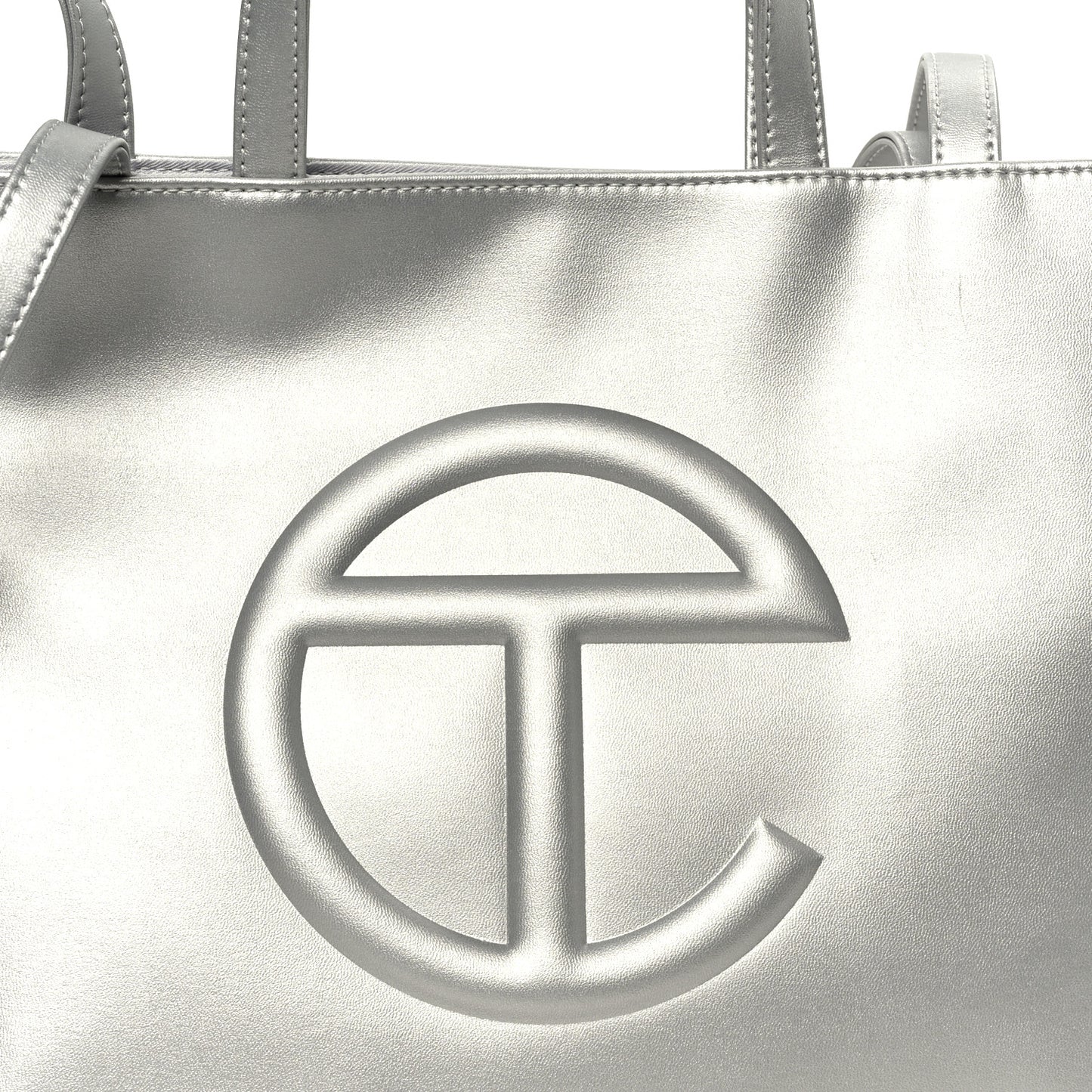 Metallic Vegan Leather Medium Shopping Bag Silver