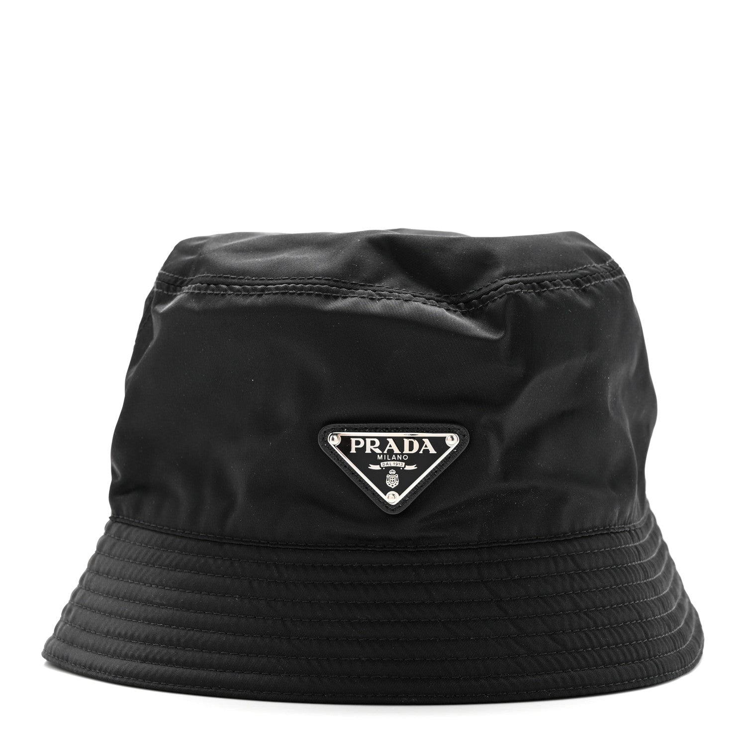 Prada Re-Nylon Metal Triangle Logo Womens Bucket Hat M Black 3 of 9