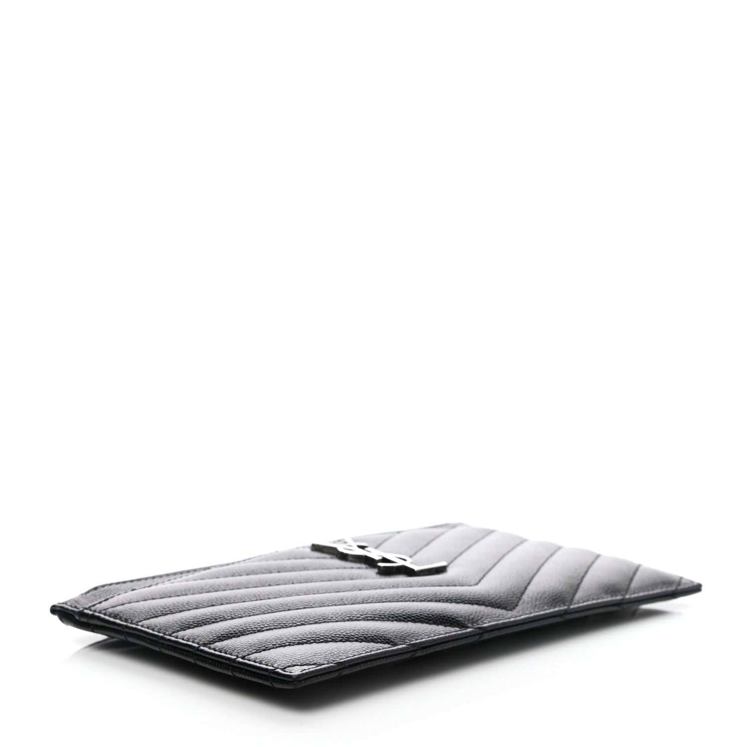 Saint Laurent Grain De Poudre Chevron Monogram Bill Pouch Black 4 of 7