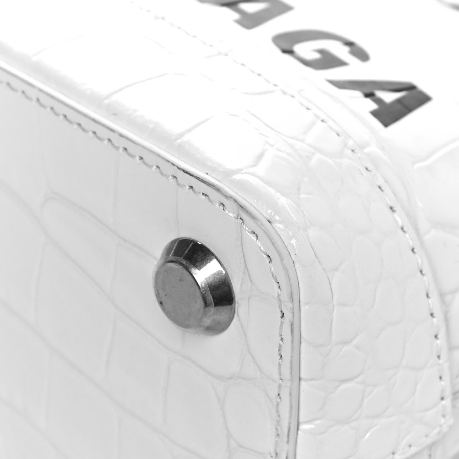 Balenciaga Calfskin Crocodile Embossed XXS Ville Top Handle Bag White Black 14 of 18