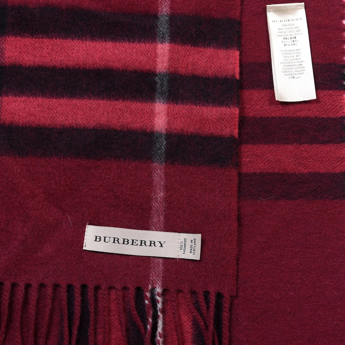 Cashmere Giant Check Fringe Scarf Dark Red