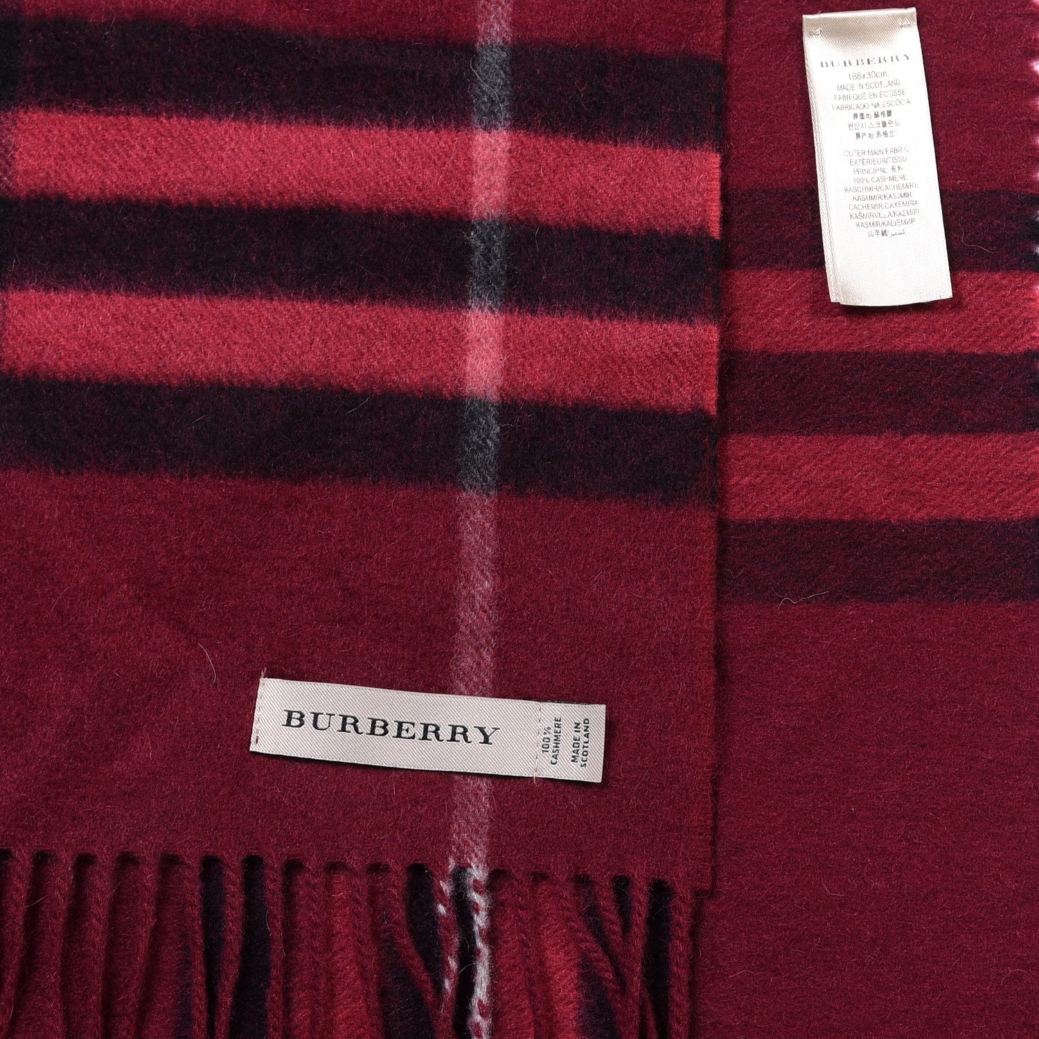 Burberry Cashmere Giant Check Fringe Scarf Dark Red 4 of 4