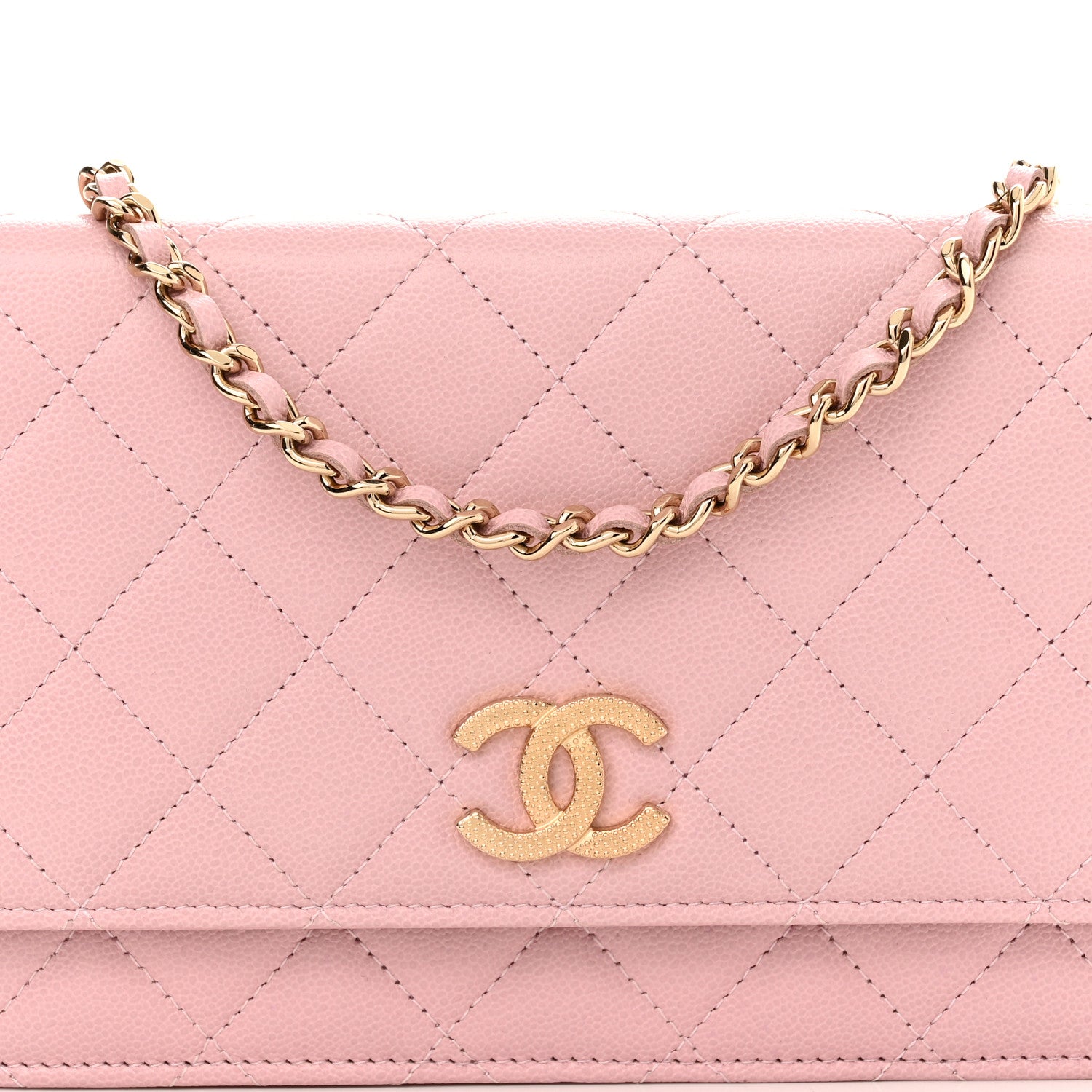 Chanel Caviar Quilted Studded CC Wallet on Chain WOC Light Pink 8 of 11