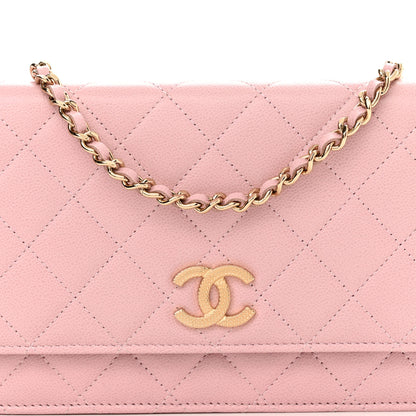 Chanel Caviar Quilted Studded CC Wallet on Chain WOC Light Pink 8 of 11