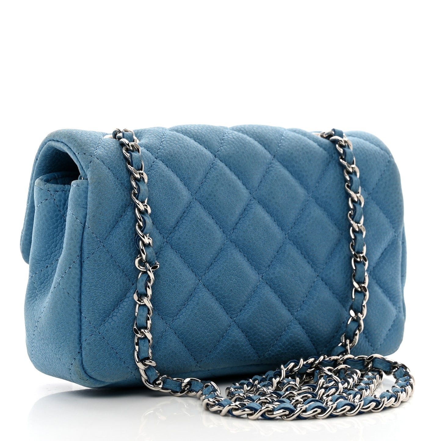 Iridescent Caviar Quilted Extra Mini Flap Light Blue