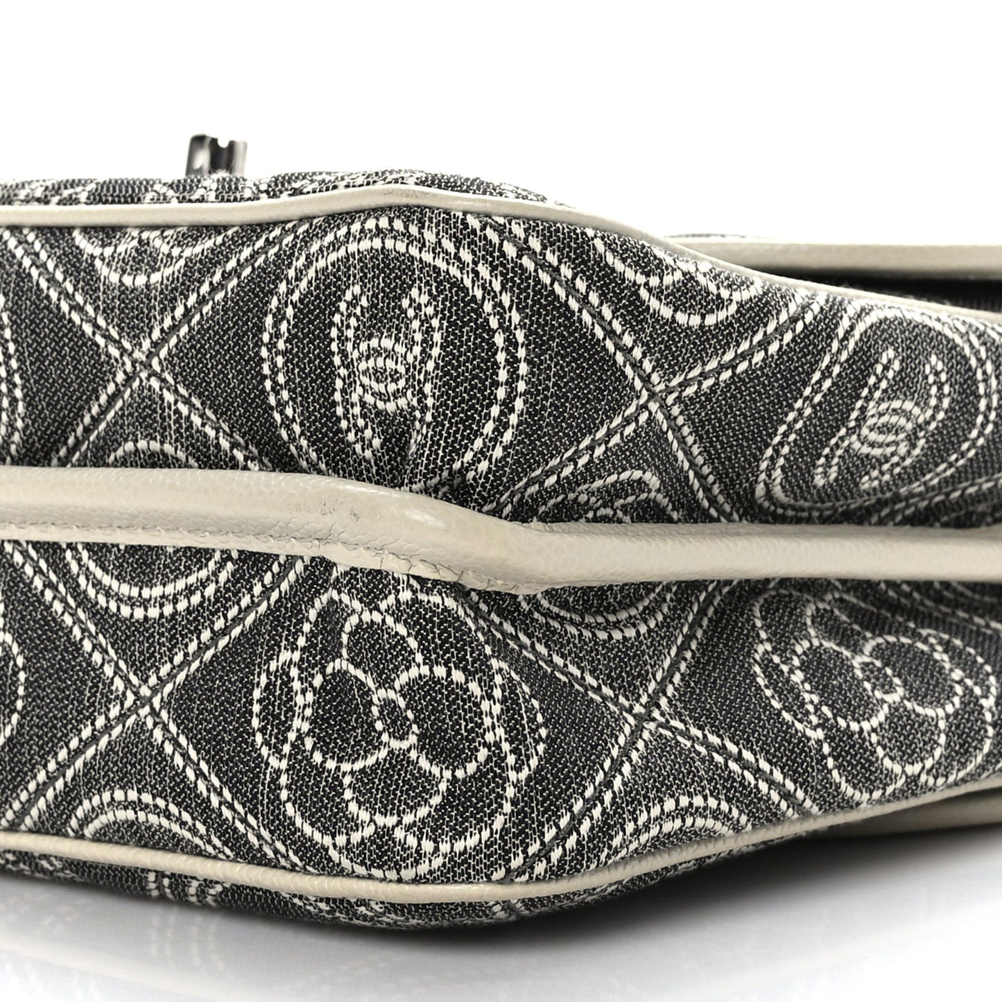Fabric Camellia Printed Grained Calfskin Messenger Bag Black White