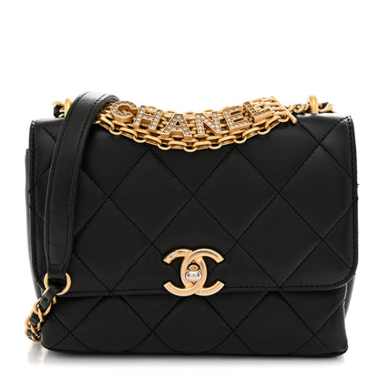 Chanel Lambskin Quilted Mini CC Crystal Logo Chain Flap Black 1 of 12