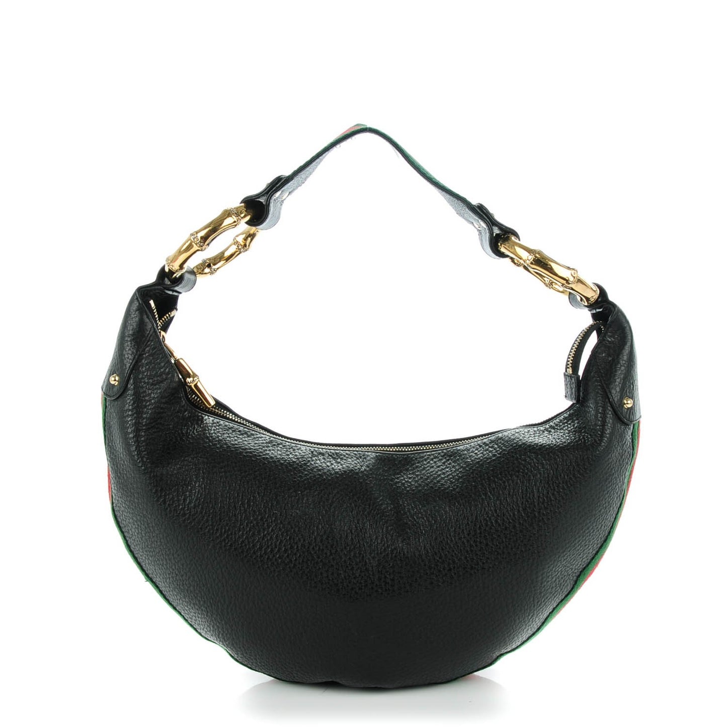 Pebbled Calfskin Web Bamboo Ring Hobo Black