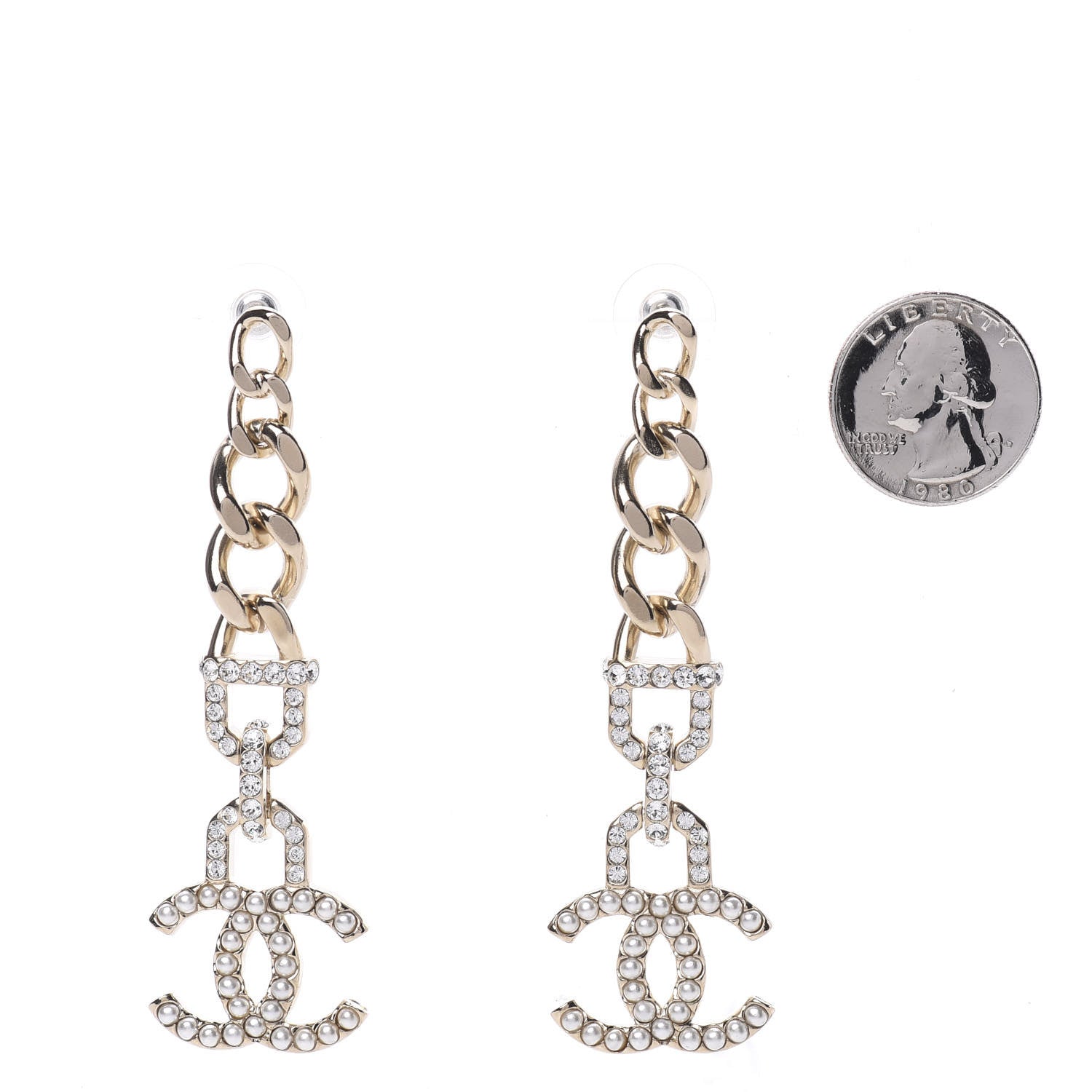 Chanel Metal Crystal CC Vendome CC Dangle Earrings Gold 2 of 5
