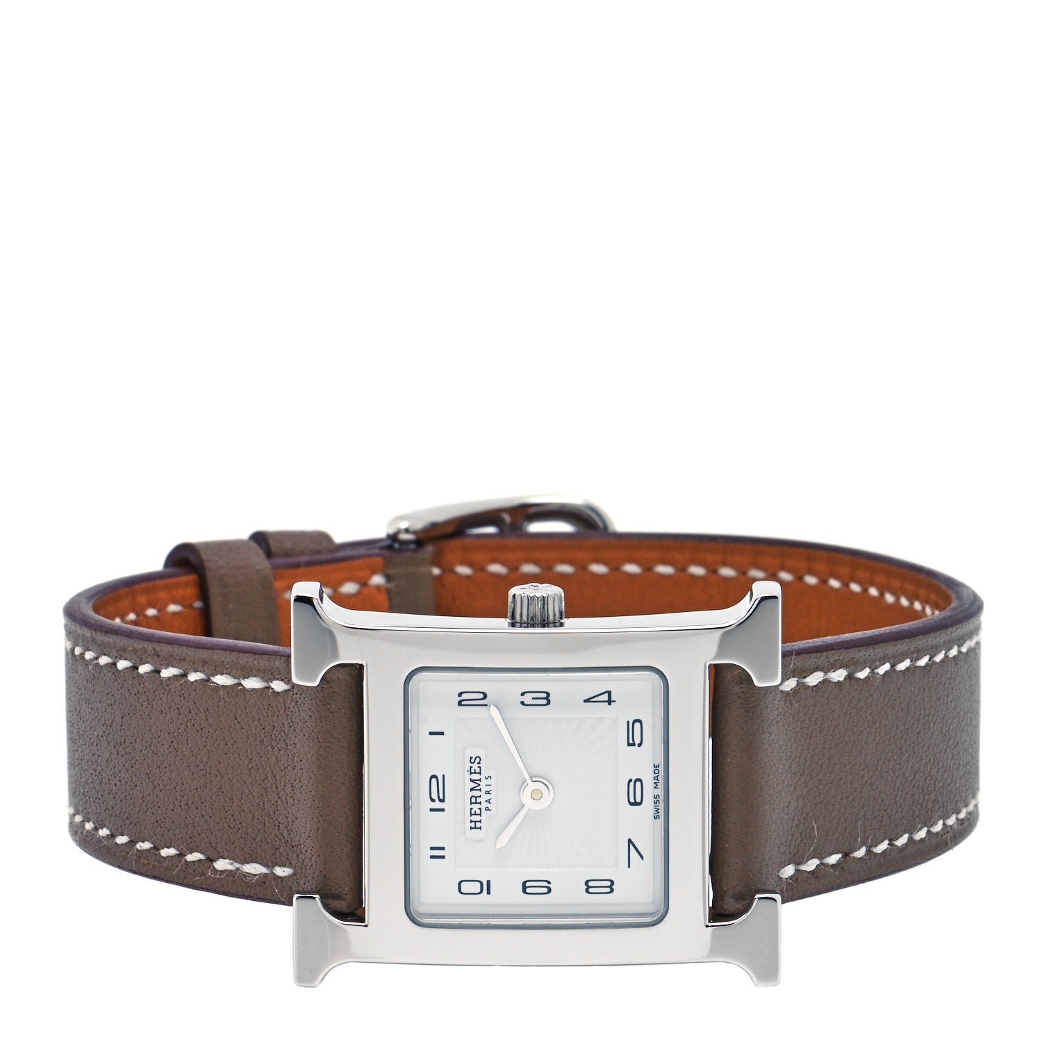Hermes Stainless Steel Swift 21mm Heure H Hour Quartz Watch Etoupe 2 of 5