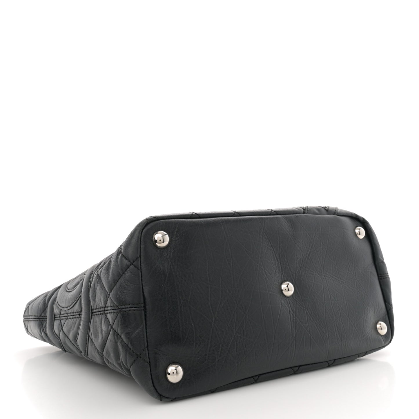 Aged Calfskin Quilted Large Cotton Club Tote Black