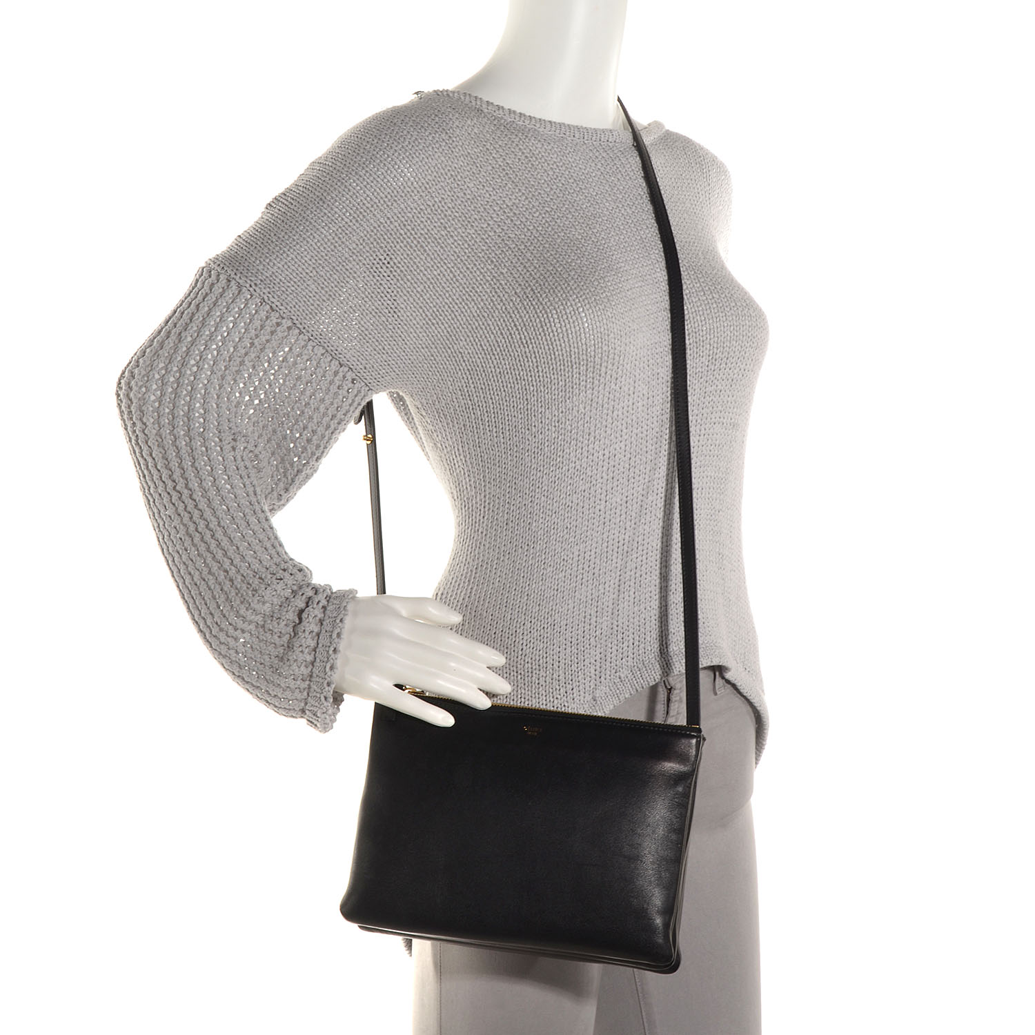 Celine Lambskin Large Trio Crossbody Bag Black 2 of 8