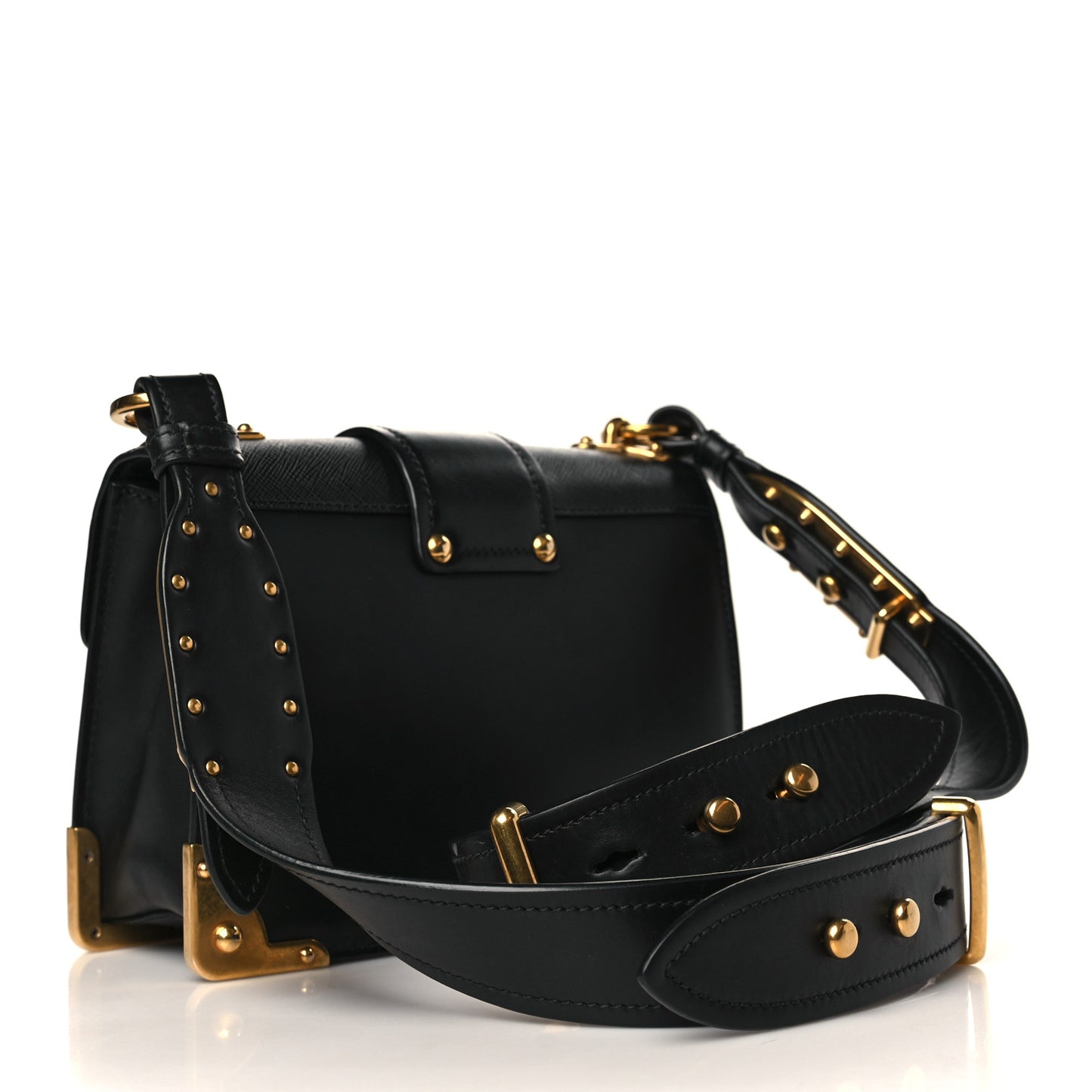Antic Soft Saffiano Lions Head Cahier Shoulder Bag Black