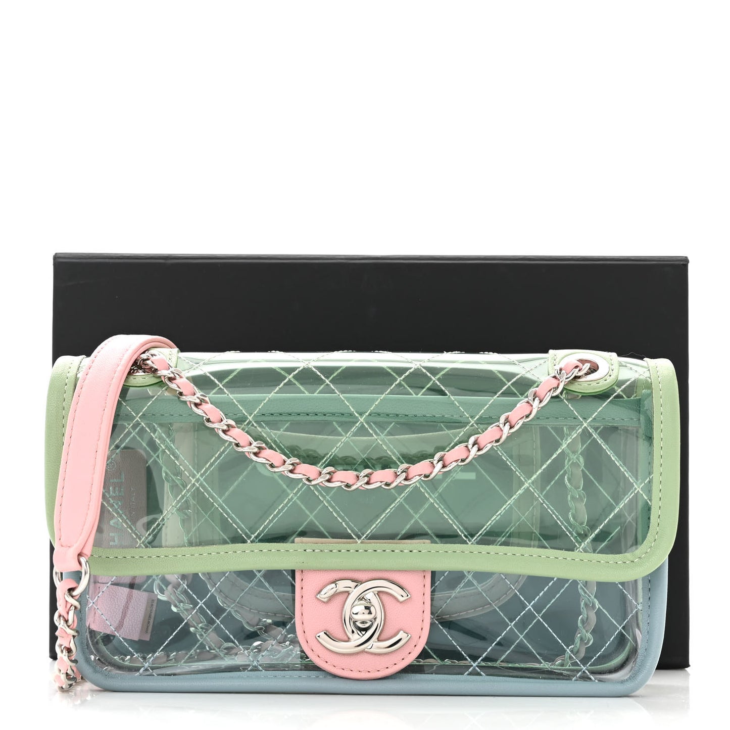 Lambskin PVC Quilted Mini Coco Splash Flap Blue Green