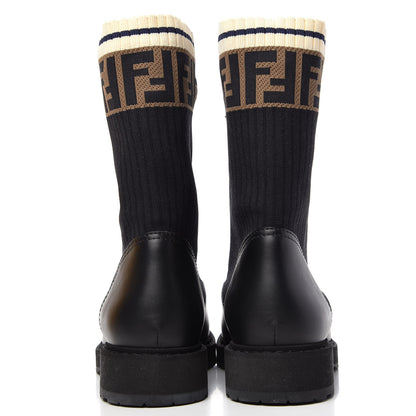 Fendi Calfskin Stretch Fabric Rockoko Biker Boots 40 Tobacco Black Marino 7 of 10