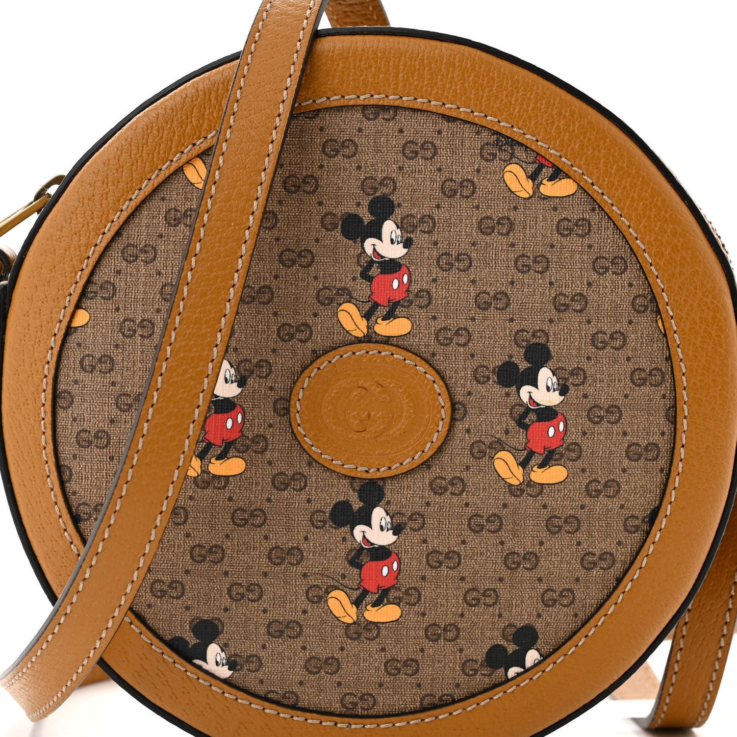 X DISNEY Mini Vintage GG Supreme Monogram Mickey Mouse Round Shoulder Bag Beige Vintage Sun Oil