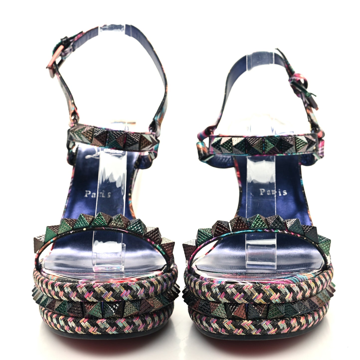 Patent Calfskin Lin By The Night Pyraclou 110 Wedge Sandals 42 Black Multicolor