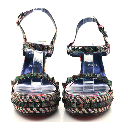 Christian Louboutin Patent Calfskin Lin By The Night Pyraclou 110 Wedge Sandals 42 Black Multicolor 2 of 8