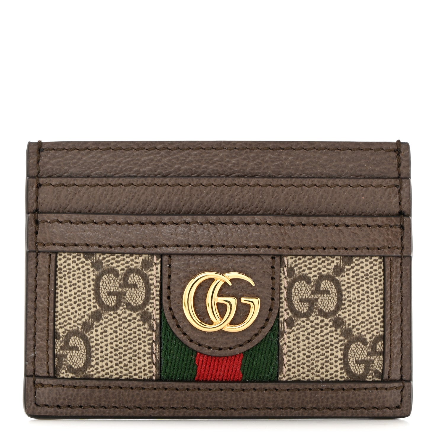 Gucci GG Supreme Monogram Textured Dollar Calfskin Ophidia Card Holder Beige Ebony New Acero 1 of 7