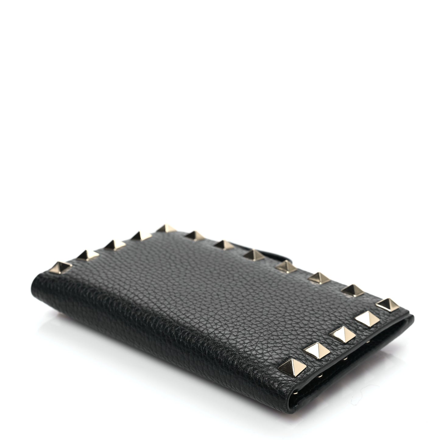 Calfskin Rockstud Compact Bi-Fold Wallet Black