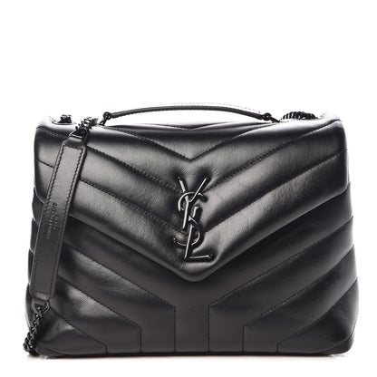 Saint Laurent Calfskin Y Quilted Monogram Small Loulou Chain Satchel Black 1 of 11