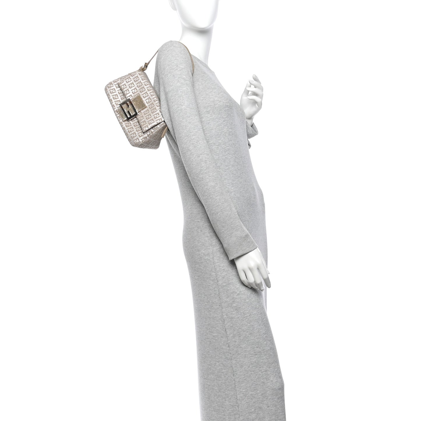 Metallic Jacquard Zucchino Suede Mini Mama Baguette Cipria Argento Grigio