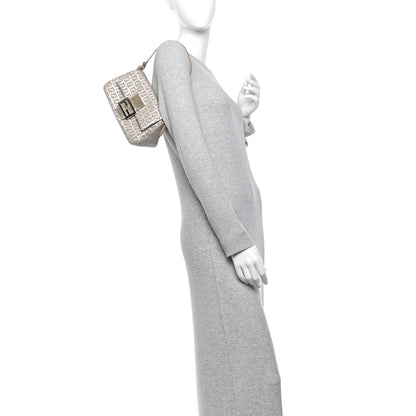Fendi Metallic Jacquard Zucchino Suede Mini Mama Baguette Cipria Argento Grigio 2 of 13