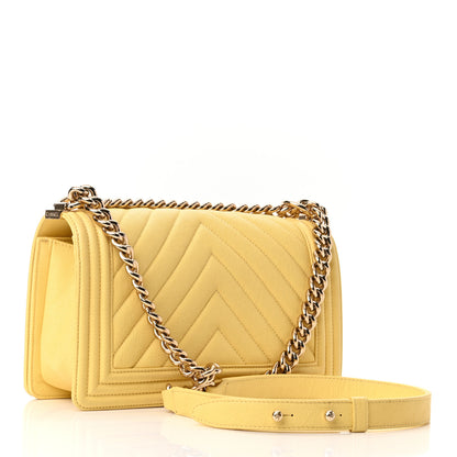 Chanel Caviar Chevron Quilted Medium Boy Flap Yellow 2 of 11