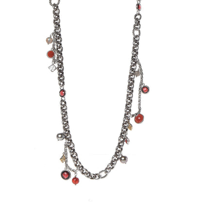 David Yurman Sterling Silver 18K Yellow Gold Garnet Carnelian Pearl Moonstone Cable Charms Necklace 1 of 8
