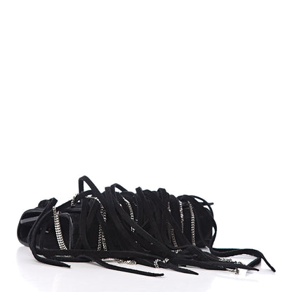 Saint Laurent Suede Fringe Chain Small Monogram Satchel Black 4 of 12