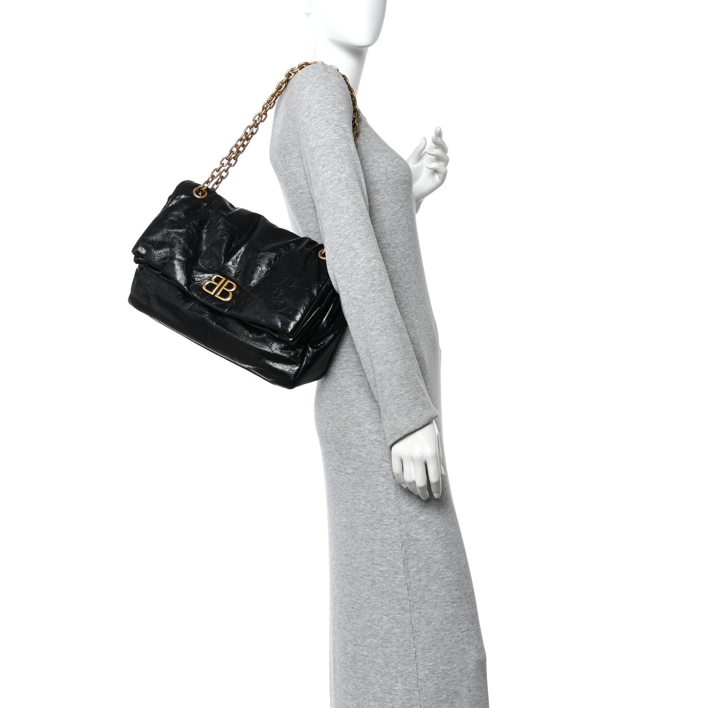 Arena Calfskin Medium Monaco Chain Shoulder Bag Black