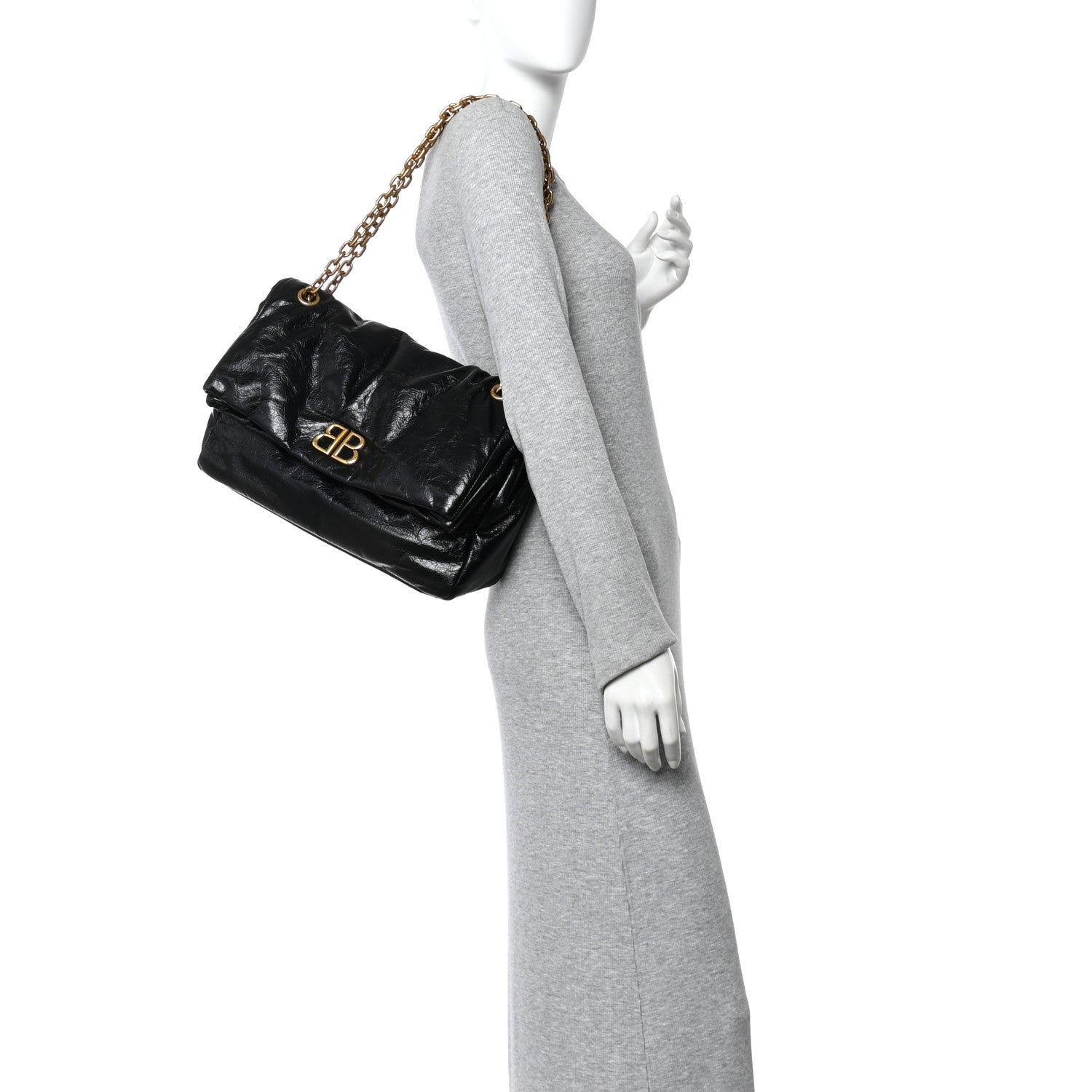Balenciaga Arena Calfskin Medium Monaco Chain Shoulder Bag Black 2 of 11