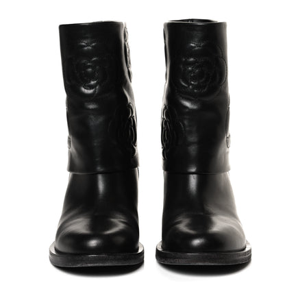 Chanel Calfskin Camellia Short Boots 38 Black 2 of 13