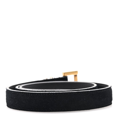 Saint Laurent Suede Monogram Cassandre Extra Thin Square Buckle Belt 75 30 Black 2 of 5