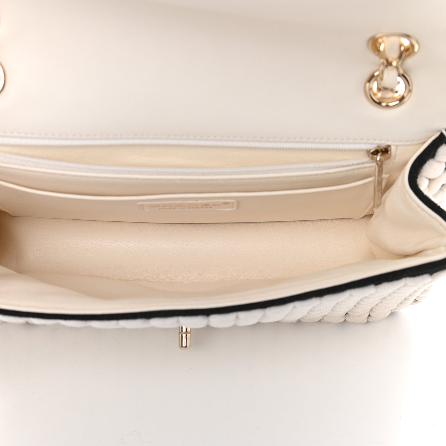 Calfskin Wool Woven Flap White Black
