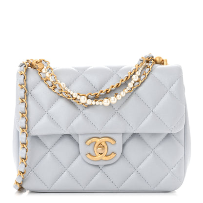 Chanel Shiny Lambskin Quilted Pearl Twist Mini Square Flap Light Grey 1 of 11